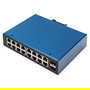 Digitus Conmutador Ethernet Industrial 16 Puertos Gigabit no Gestionado 2 SFP Uplink, Montaje en Rail DIN, IP40, Aluminio - Negro/Azul