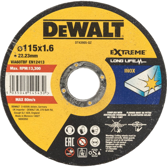 DeWalt DT43905-QZ Disco de Corte para Metal 115 mm DeWalt DT43905-QZ Disco de Corte para Metal 115 mm