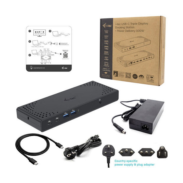 i-tec Docking Station USB-C/ USB4/Thunderbolt 3 Triple Display Docking Station Gen 2 con Power Delivery 100W, 3 Pantallas, Ethernet, HDMI, 2x DisplayPort, 7 Puertos USB, Negro i-tec Docking Station USB-C/ USB4/Thunderbolt 3 Triple Display Docking Station Gen 2 con Power Delivery 100W, 3 Pantallas, Ethernet, HDMI, 2x DisplayPort, 7 Puertos USB, Negro