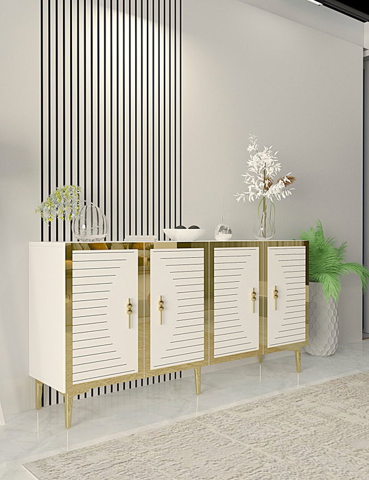Hanah Home Consola Blanca y Dorada 150x75x32 cm Hanah Home Consola Blanca y Dorada 150x75x32 cm