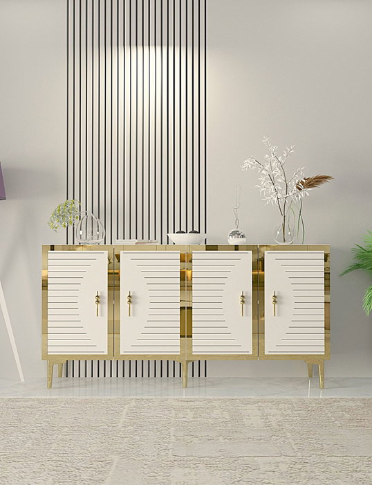 Hanah Home Consola Blanca y Dorada 150x75x32 cm Hanah Home Consola Blanca y Dorada 150x75x32 cm