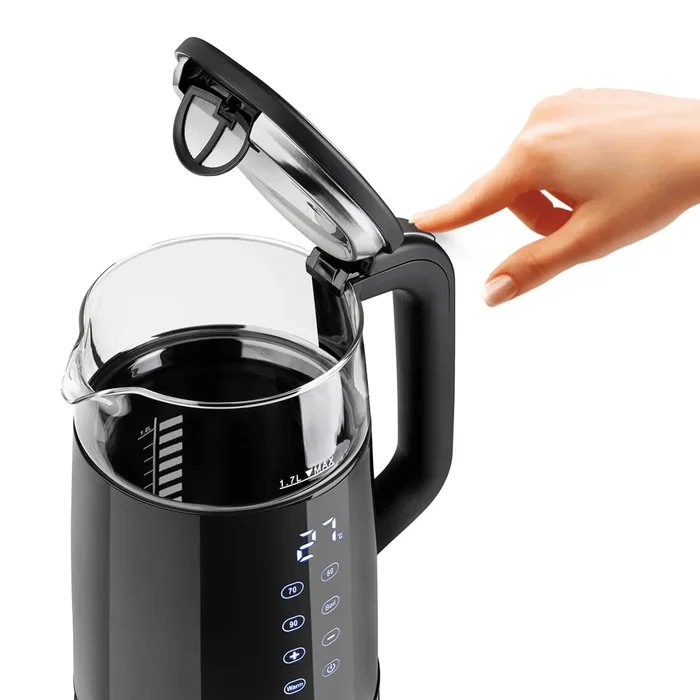 Haeger EK-DIG.028A Tetera Eléctrica 1.7L 2200W Negro/Acero Inoxidable/Transparente - Sin Cable, Base Giratoria 360°, Ajuste Termostato