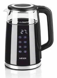 Haeger EK-DIG.028A Tetera Eléctrica 1.7L 2200W Negro/Acero Inoxidable/Transparente - Sin Cable, Base Giratoria 360°, Ajuste Termostato