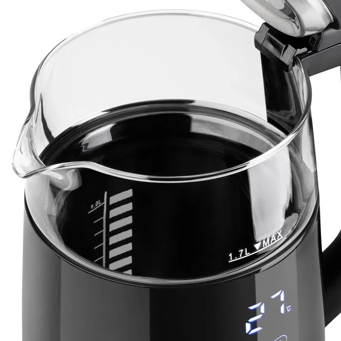 Haeger EK-DIG.028A Tetera Eléctrica 1.7L 2200W Negro/Acero Inoxidable/Transparente - Sin Cable, Base Giratoria 360°, Ajuste Termostato