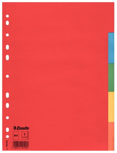 Esselte Separadores de Cartulina A4 con 5 Pestañas Multitaladro Esselte Separadores de Cartulina A4 con 5 Pestañas Multitaladro