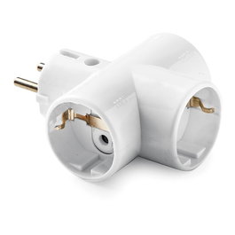 Famatel Adaptador triple schuko 2P+T 16A 250V portacontactos en cerámica reforzado blanco retractilado