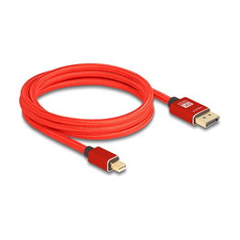 DeLOCK Cable Mini DisplayPort a DisplayPort 8K 60 Hz 2 m 81095 - 7680 x 4320 Pixeles, 32.4 Gbit/s, HBR3, DSC, Rojo, Conectores Metal/Oro