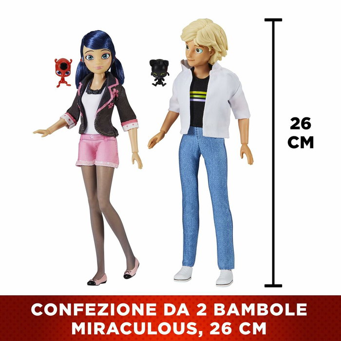 Bandai Pack de 2 muñecos Miraculous Marinette y Adrien 26 cm