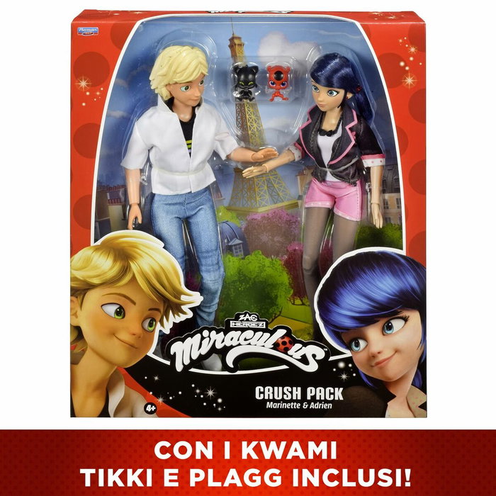 Bandai Pack de 2 muñecos Miraculous Marinette y Adrien 26 cm