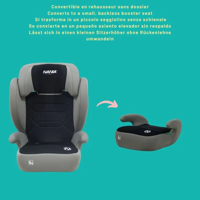 Nania Silla de Coche Infantil NAN3760425910182, Grupo 2/3 i-Size (100/150 cm), Isofix, 4 a 12 años, Reposacabezas Ajustable, Negro