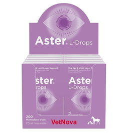 Vetnova Aster L-Drops Colirio para Perros y Gatos, 20 Envases x 10 Monodosis de 0.5 mL, Total 200 Unidosis