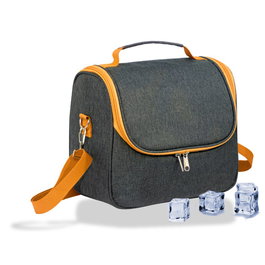 Coolerbag - Nevera isotérmica tipo bolsa de 9 litros, diseño tejana gris con ribete y asa naranja, 26 x 15 x 25 cm