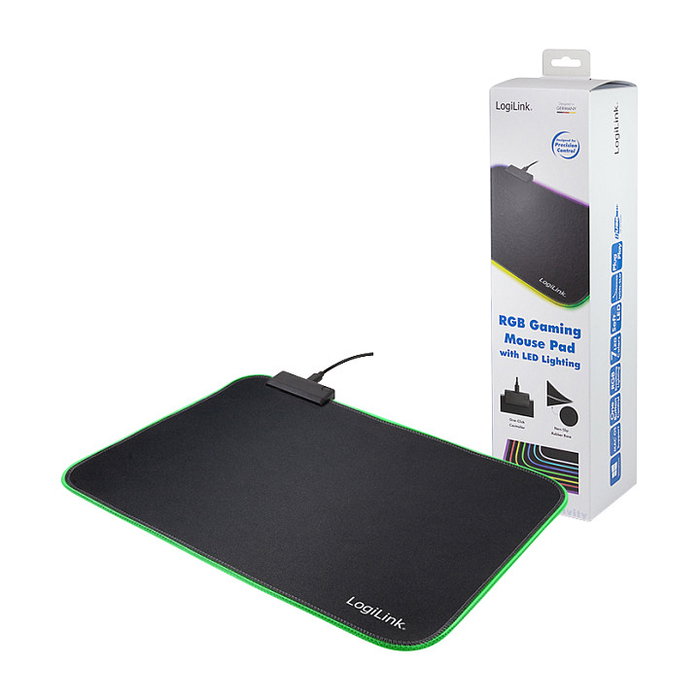 LogiLink Alfombrilla de ratón gaming con LED RGB, 350x260x3mm, Soft