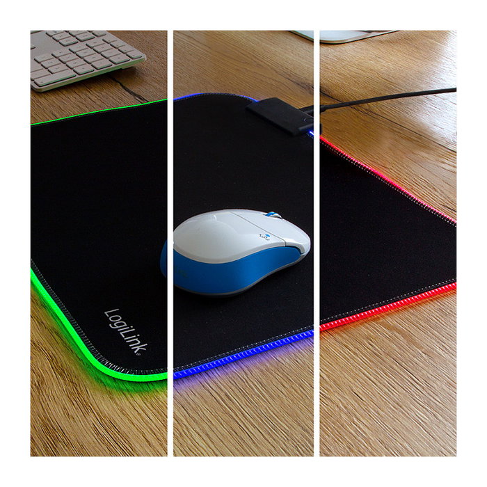 LogiLink Alfombrilla de ratón gaming con LED RGB, 350x260x3mm, Soft