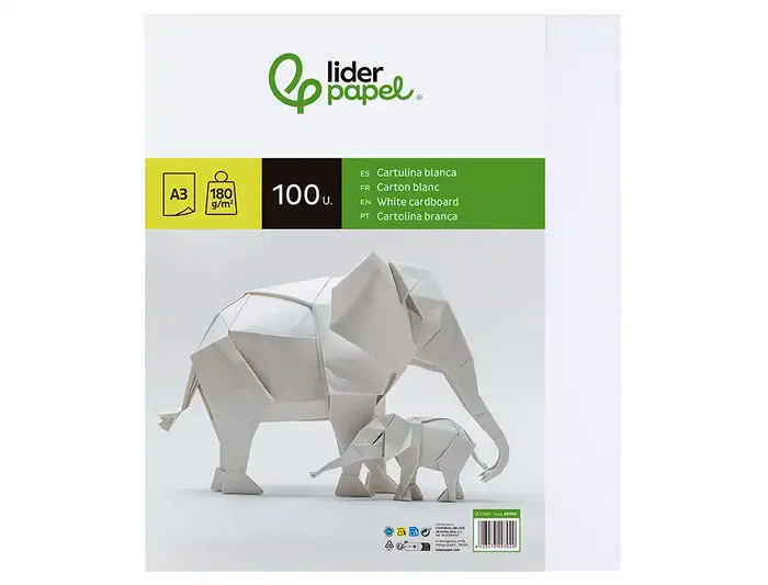 Liderpapel Cartulina A3 180g/m2 Blanca Paquete 100 Hojas Escolar Escolar