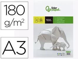 Liderpapel Cartulina A3 180g/m2 Blanca Paquete 100 Hojas Escolar Escolar