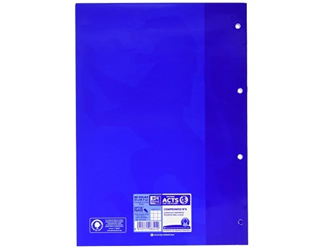 Oxford Recambio Color Oxford Din A4 Azul 80 Hojas Cuadros 5 mm 4 Taladros