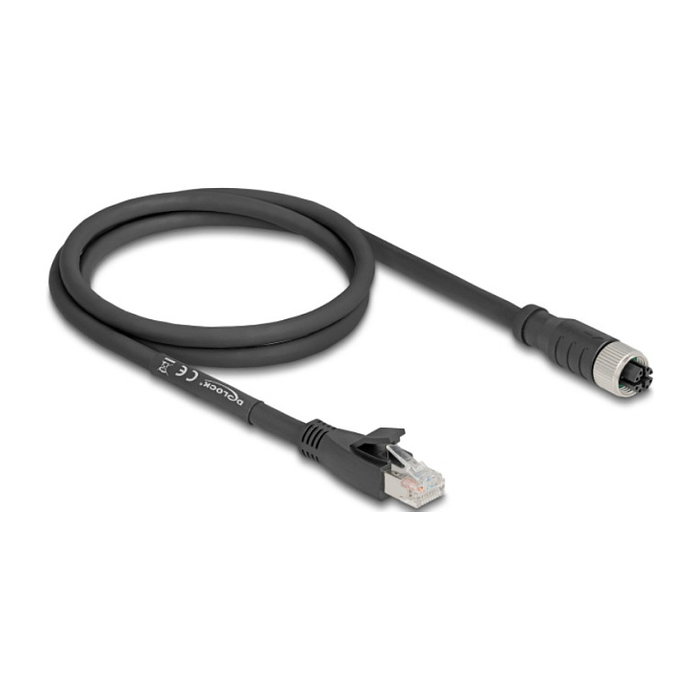 DeLOCK Cable de red Cat5e S/FTP M12 hembra a RJ45 macho, 1 m, Negro
