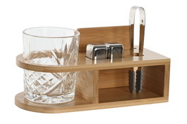 DKD Home Decor Set de 4 Vasos/Copas Cristal y Bambú Natural 10.5 x 7 x 22.5 cm