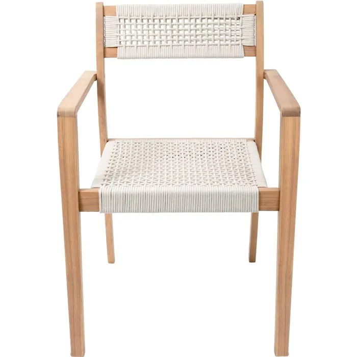 ARAWA Conjunto de 2 Sillas de Jardín, Madera de Acacia FSC Apilable con Cuerda Trenzada, 57 x 59 x 85 cm