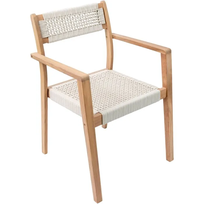 ARAWA Conjunto de 2 Sillas de Jardín, Madera de Acacia FSC Apilable con Cuerda Trenzada, 57 x 59 x 85 cm