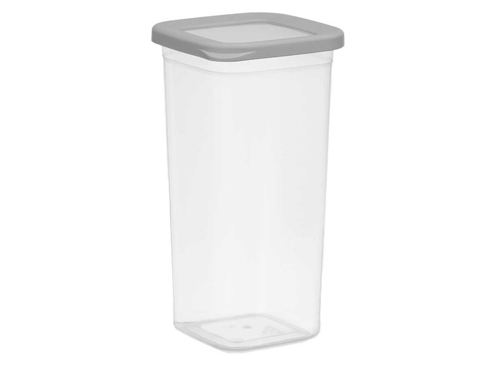 Leknes Bote Cuadrado Tapa Gris 1,5L 10.8x21.7x10.8cm Plástico Transparente (Set de 24)