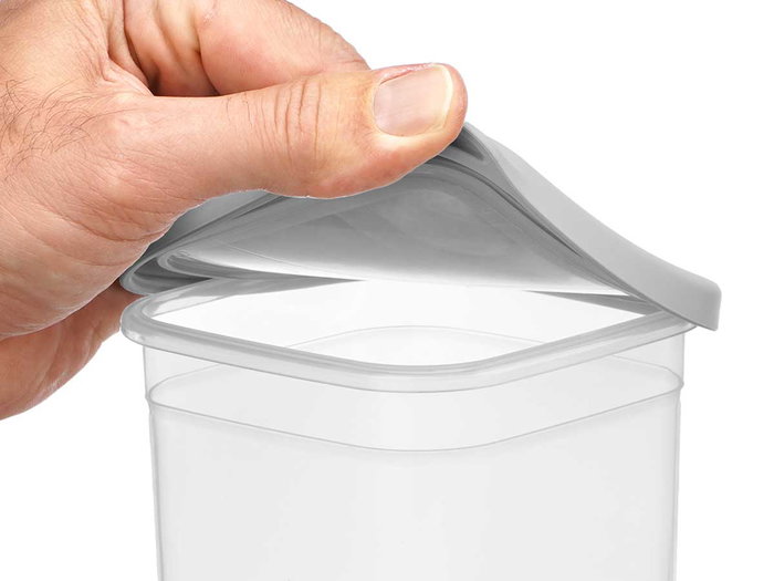 Leknes Bote Cuadrado Tapa Gris 1,5L 10.8x21.7x10.8cm Plástico Transparente (Set de 24)