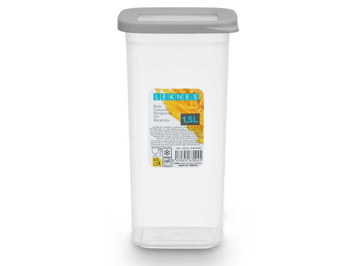 Leknes Bote Cuadrado Tapa Gris 1,5L 10.8x21.7x10.8cm Plástico Transparente (Set de 24)