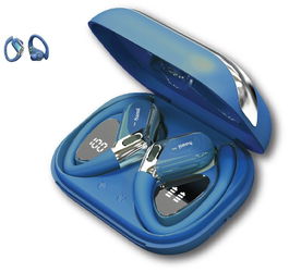 SAMI JOGGER Auriculares Bluetooth TWS con Aro Silicona Azul y Pantalla LCD, Resistente al Agua y al Polvo para Día a Día