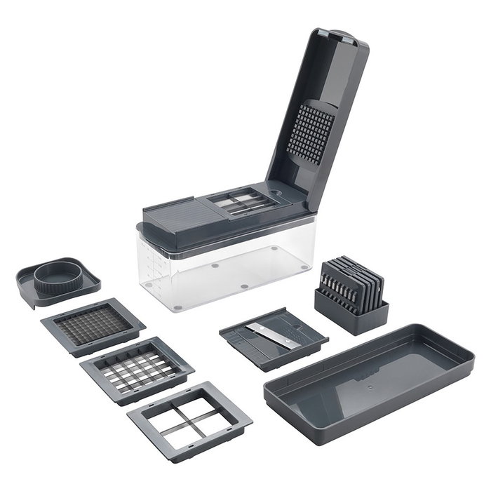 Metaltex Slice Cube Cortador y Rallador de Verduras Multifunción con 10 Cuchillas de Acero Inoxidable, Recipiente 1.5L y Tapa - 23.5x10.5x14 cm
