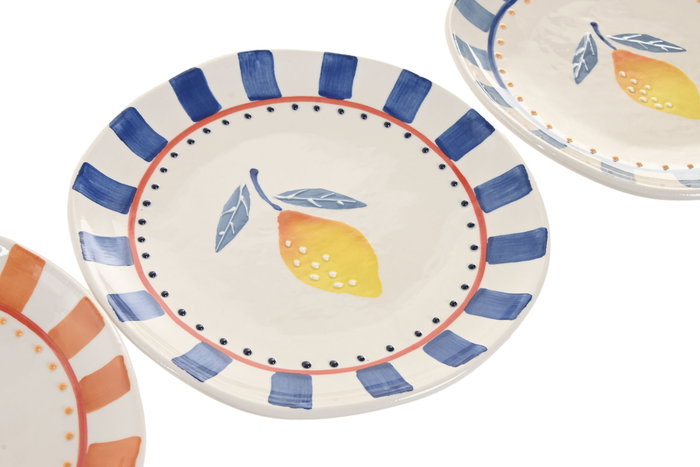 DKD Home Decor Set de 4 Platos de Gres Limones 25 con Relieve, Colores Surtidos