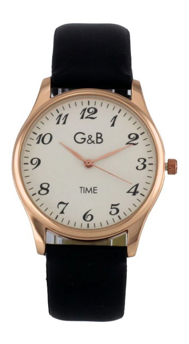 G&B TIME Reloj Hombre Clásico Piel NºS Color Marrón/Negro con Correa Acero Oro Rosa