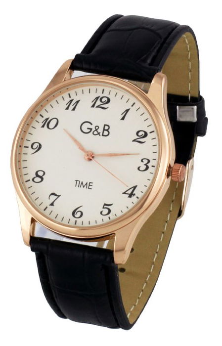 G&B TIME Reloj Hombre Clásico Piel NºS Color Marrón/Negro con Correa Acero Oro Rosa