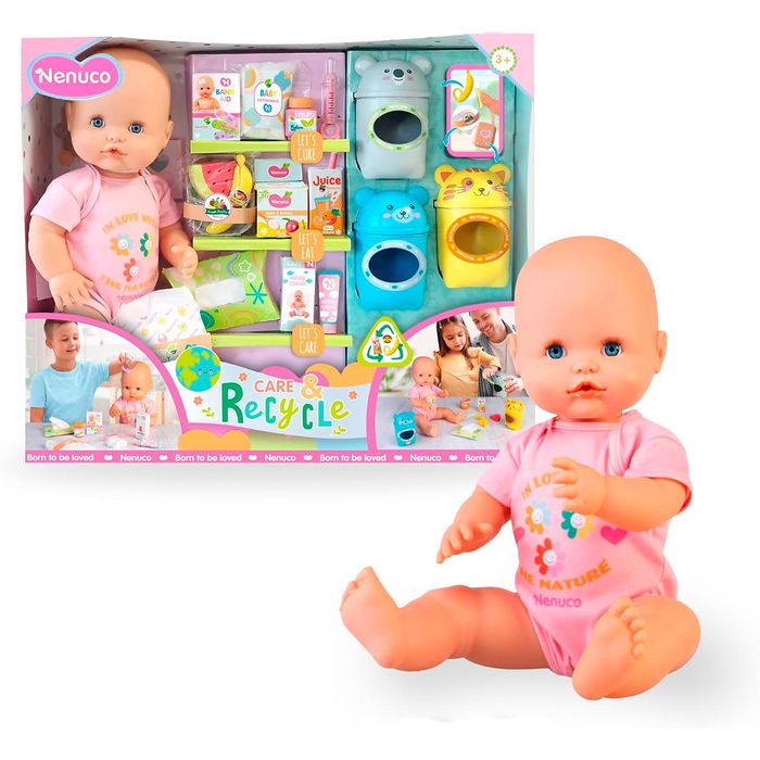 Nenuco Muñeco Cuida y Recicla 42 cm Bebé Juguete Educativo con Accesorios y Contenedores para Niños +3 Años NFN98000