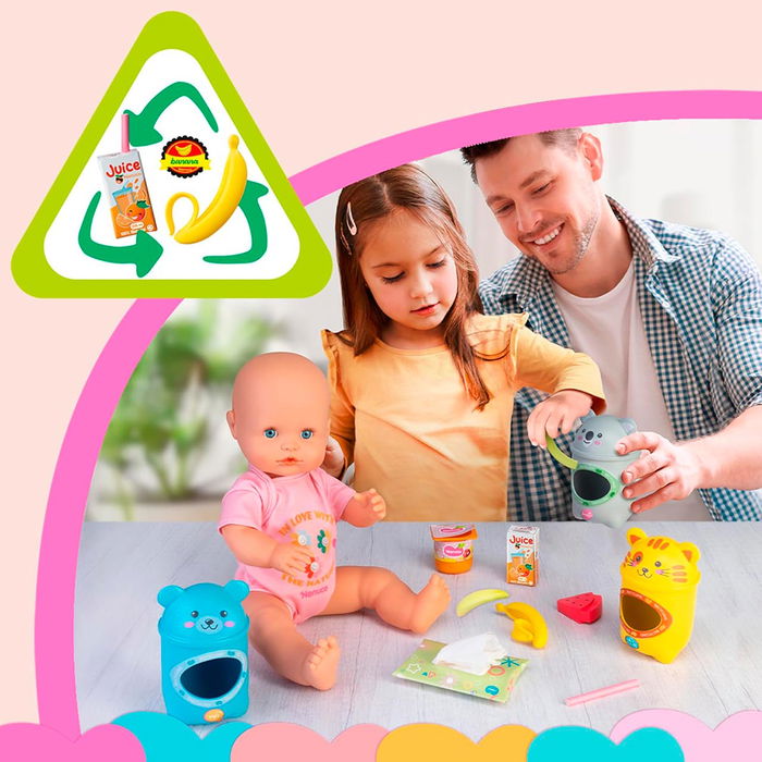 Nenuco Muñeco Cuida y Recicla 42 cm Bebé Juguete Educativo con Accesorios y Contenedores para Niños +3 Años NFN98000