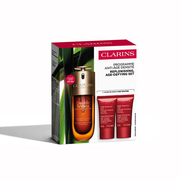 Clarins Double Serum Estuche Regalo - Set de 4 Productos: Sérum 50 ml + Cremas Día y Noche + Contorno de Ojos con 21 Extractos Vegetales