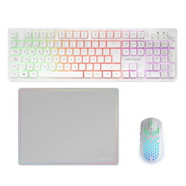 Mars Gaming Combo MCPWXWES Teclado H-Mech Ratón Ergonómico Alfombrilla Gaming Inalámbrico RGB Blanco