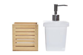 DKD Home Decor Dosificador Scandi Blanco Natural Bambú Dolomita 6 x 19 x 10 cm (2 Unidades)