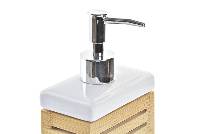 DKD Home Decor Dosificador Scandi Blanco Natural Bambú Dolomita 6 x 19 x 10 cm (2 Unidades)