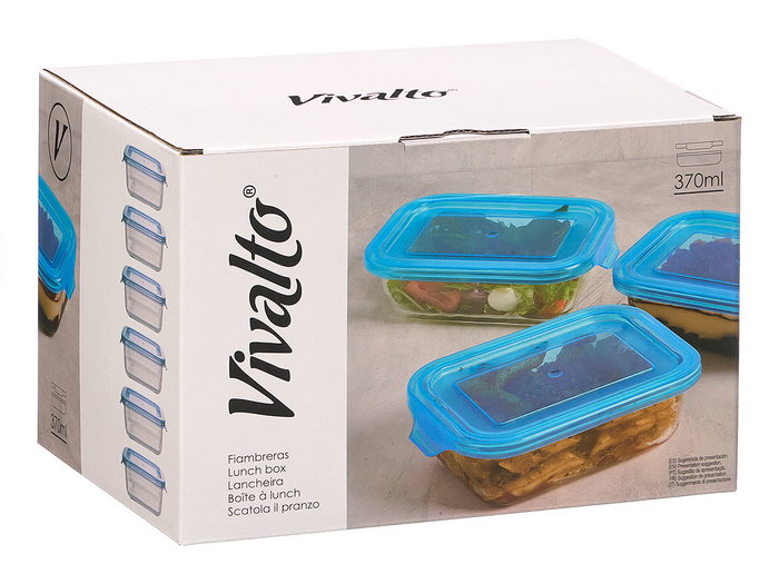 VIVALTO Fiambrera Rectangular Azul 16.8 x 5 x 11 cm (Set de 24)