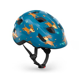 Met Casco Niño Hooray Perros Azul Brillo - S/M (52-56 cm) con Luz, 10 Ventilaciones