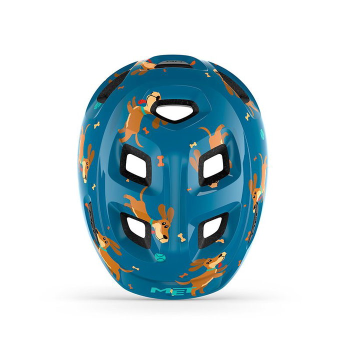 Met Casco Niño Hooray Perros Azul Brillo - S/M (52-56 cm) con Luz, 10 Ventilaciones