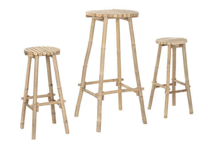 DKD Home Decor Mesa Bar Tropical Bambú Set de 3 Piezas 50 x 105 x 50 cm