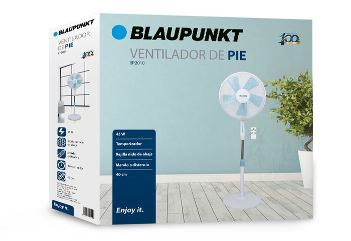 Blaupunkt Ventilador de Pie con Base Redonda, 5 Aspas, 45W, Mando a Distancia y Temporizador