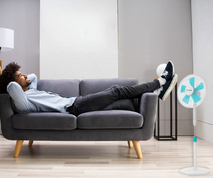 Blaupunkt Ventilador de Pie con Base Redonda, 5 Aspas, 45W, Mando a Distancia y Temporizador