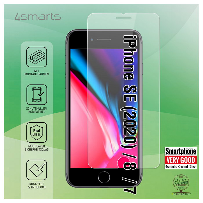 4smarts Protector de Pantalla X-Pro Clear para iPhone 7/8/SE 20/ SE 22 de Vidrio Templado