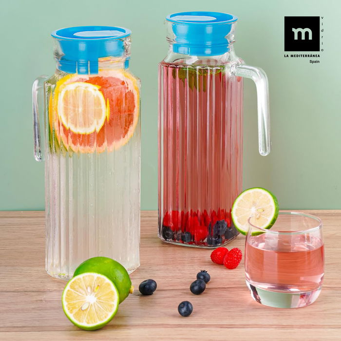 La Mediterran Jarra Vidrio Transparente con Tapa 1 Litro 12x8.2x23.5 cm (12 Unidades)