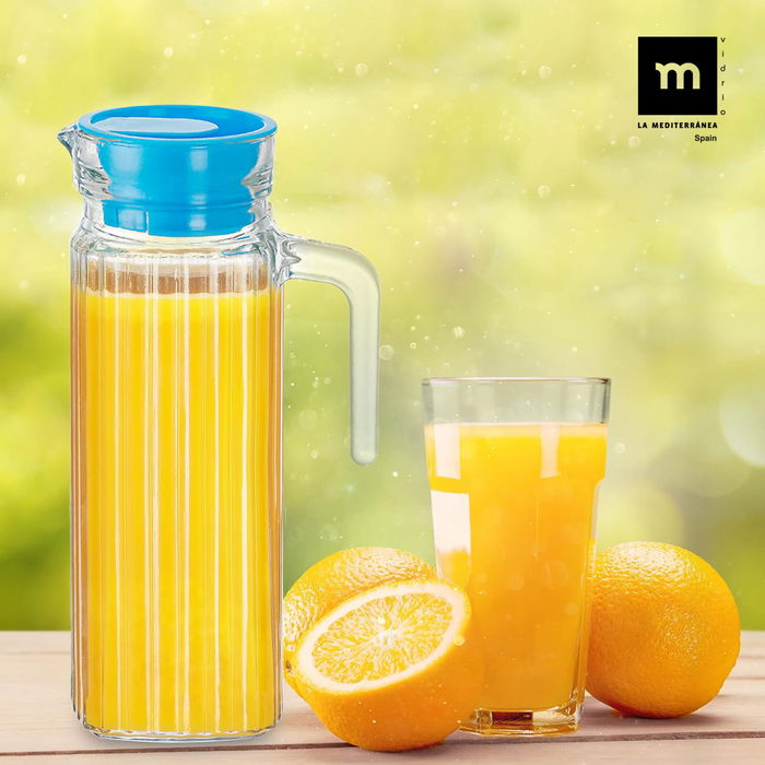 La Mediterran Jarra Vidrio Transparente con Tapa 1 Litro 12x8.2x23.5 cm (12 Unidades)