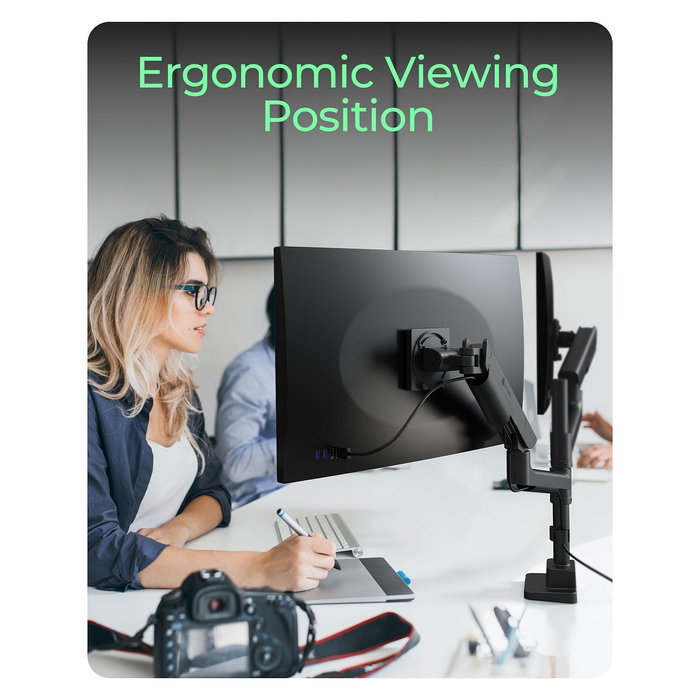 ICY BOX IB-MS702-T Soporte/Brazo Dual para 2 Monitores hasta 57" / 27kg cada uno - Montaje en Mesa por Pinza/Atornillado, Negro