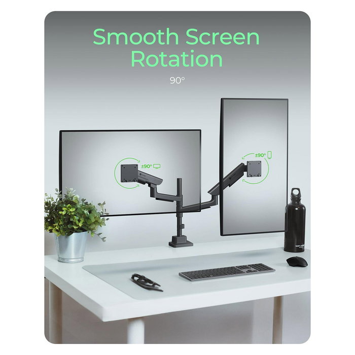 ICY BOX IB-MS702-T Soporte/Brazo Dual para 2 Monitores hasta 57" / 27kg cada uno - Montaje en Mesa por Pinza/Atornillado, Negro